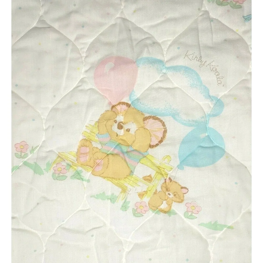 Vtg Kirby Koala Curity Quilted Baby Crib Blanket White Pastel 32x42‎ Lovey HTF